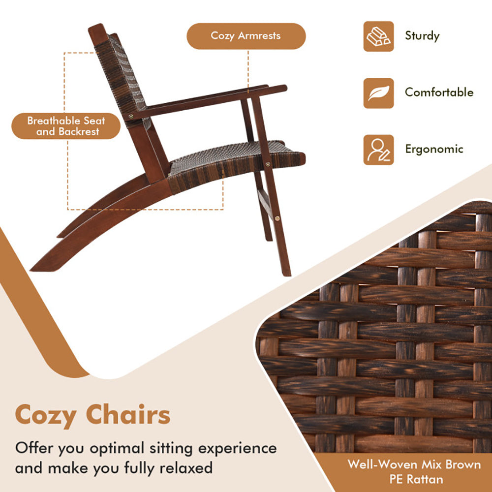 3 Pieces Outdoor Wooden Patio Rattan Furniture Set - FAIFCO