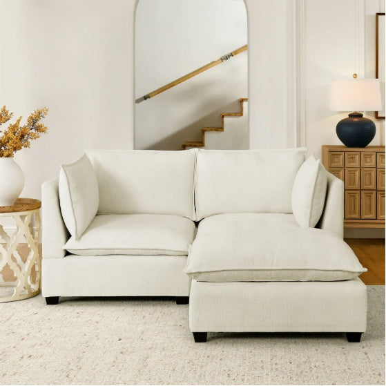 Comfy Cloud Couch Loveseat With Ottoman, Modern Chenille Love Seat Upholstered Modular Couch - FAIFCO