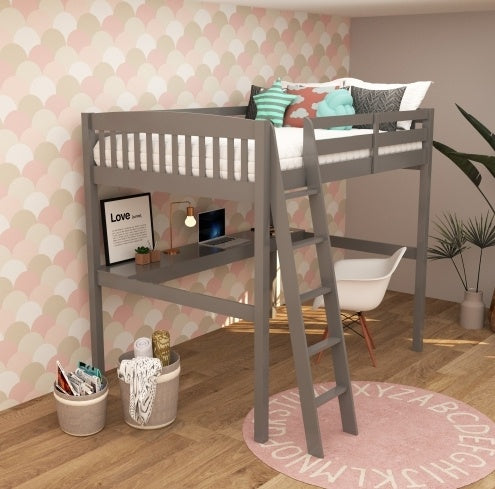 Everest Grey Full Loft Bed with Desk & Storage - FAIFCO