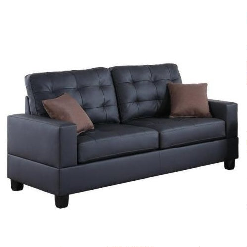 2-Piece Black Faux Leather Sofa Set Tufted - FAIFCO
