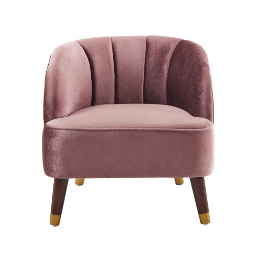 FAIF™ Velvet Barrel Accent Chair – Upholstered Mid-Century Modern Chair with Rubberwood Legs - FAIFCO