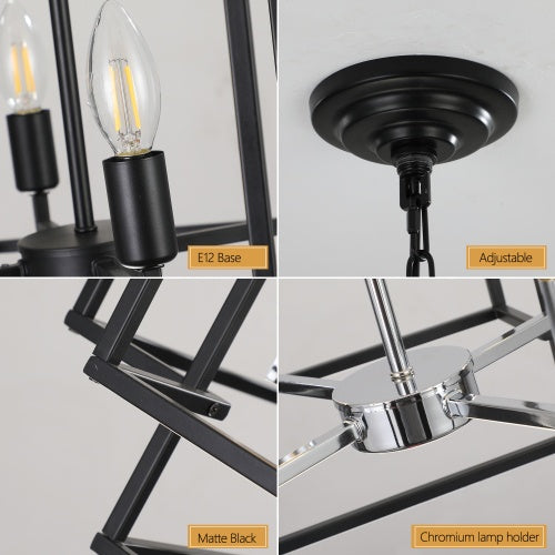 8-Lantern Tiered Ceiling Chandelier – Black & Gold