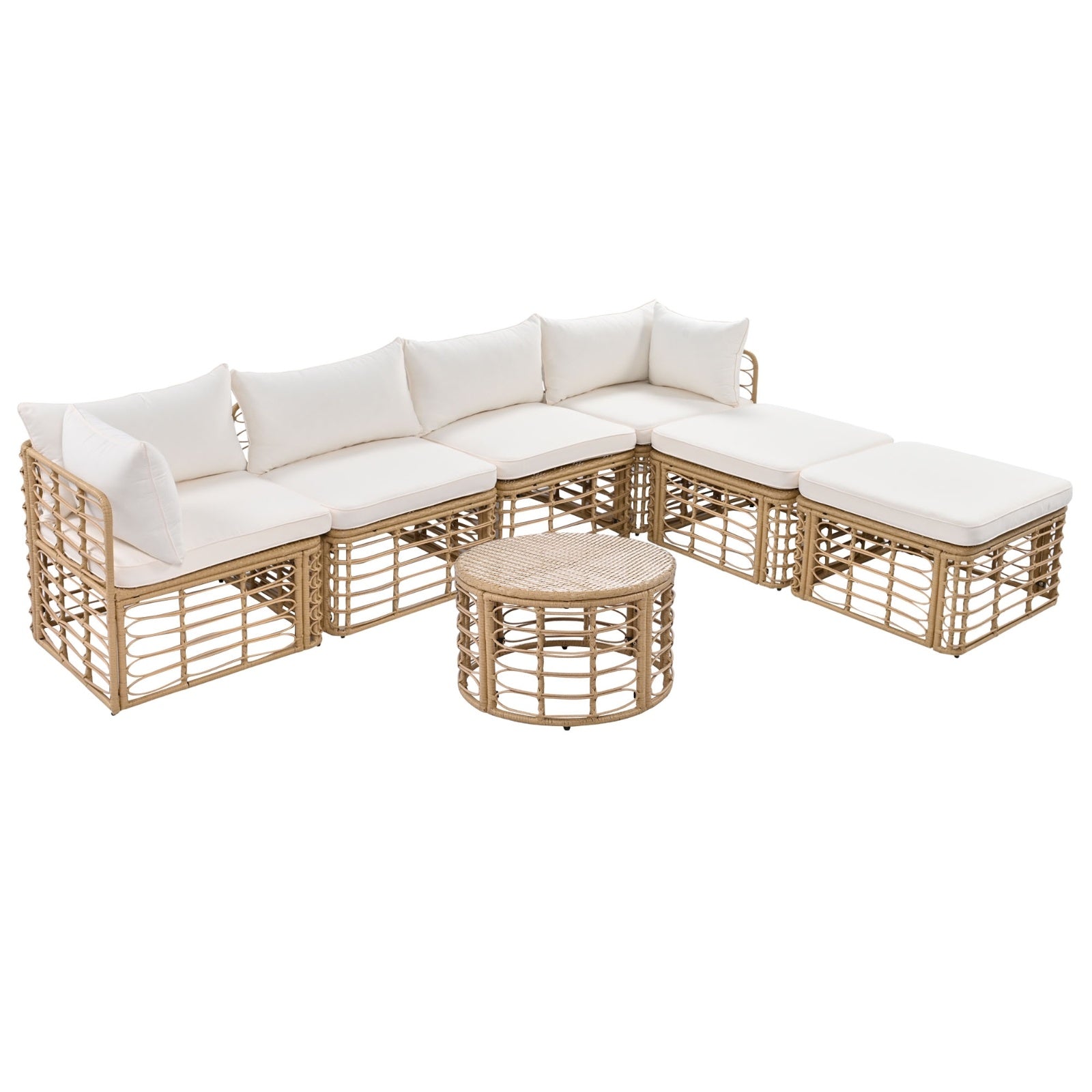 6-Piece Modular Wicker Patio Set with Cushions - FAIFCO