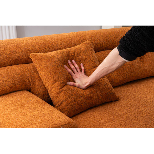 ORANGE COMPRESSION SOFA 4-seater Combined Sofa, Wood Grain Chenille Fabric - FAIFCO