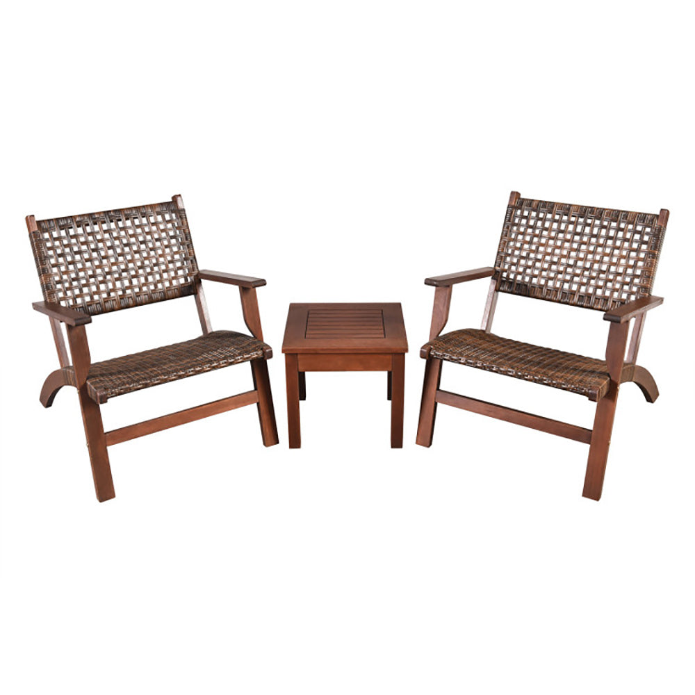 3 Pieces Outdoor Wooden Patio Rattan Furniture Set - FAIFCO
