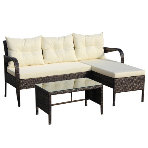 3-Piece Outdoor Wicker Sectional Set with Cushions - FAIFCO