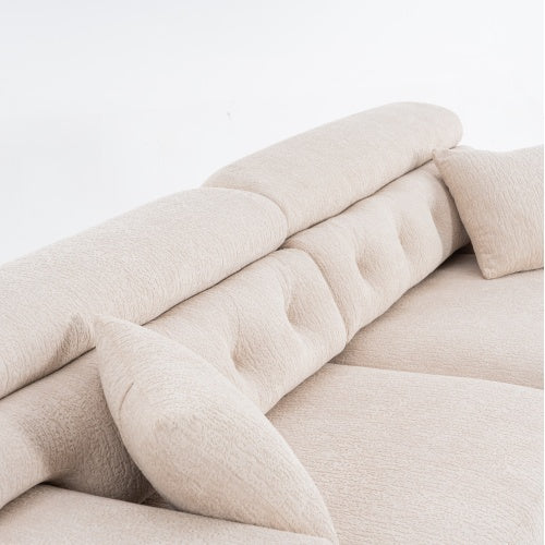 4-seater Combined Sofa, Wood Grain Chenille Fabric, Full Sponge Compression - FAIFCO