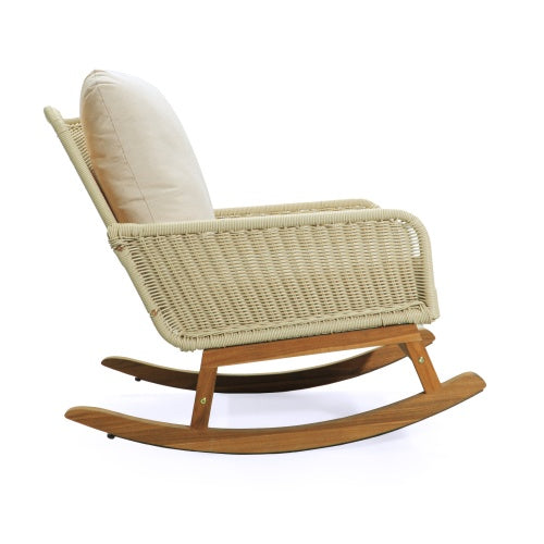 Contemporary Minimalist Ivory Wicker Rocking Chair - FAIFCO