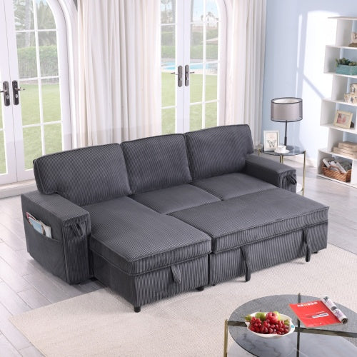 U STYLE Upholstery Sleeper GREY Sectional Sofa With Storage Space - FAIFCO