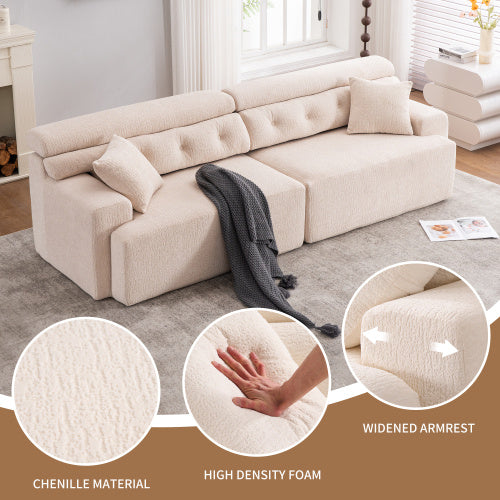 4-seater Combined Sofa, Wood Grain Chenille Fabric, Full Sponge Compression - FAIFCO