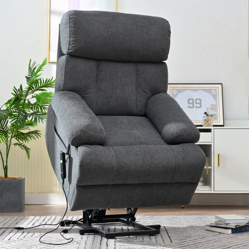 FAIF™ Oversized Power Lift Recliner Chair for Elderly – Electric Fabric Recliner for Seniors with Remote Control, Side Pocket & Spacious Seat in Dark Gray - FAIFCO