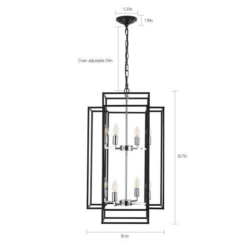 8-Lantern Tiered Ceiling Chandelier – Black & Gold