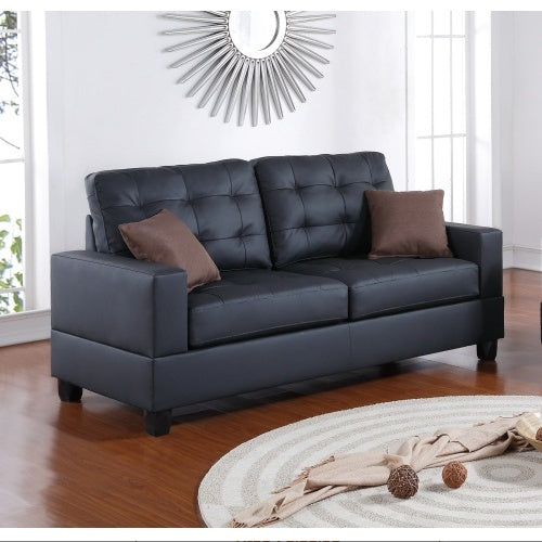 2-Piece Black Faux Leather Sofa Set Tufted - FAIFCO