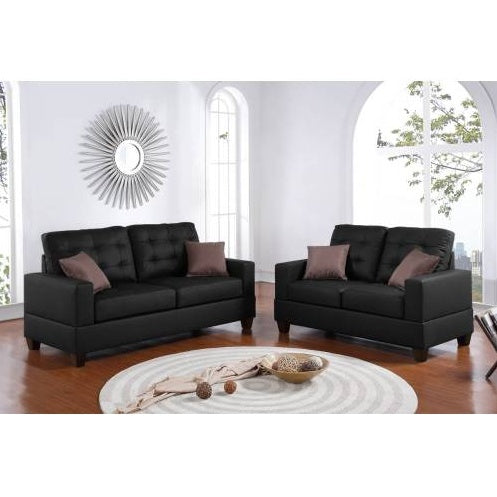 2-Piece Black Faux Leather Sofa Set Tufted - FAIFCO