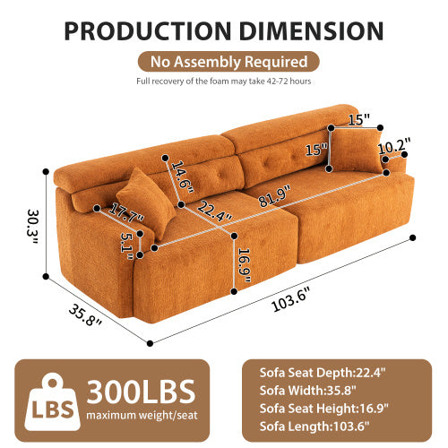 ORANGE COMPRESSION SOFA 4-seater Combined Sofa, Wood Grain Chenille Fabric - FAIFCO