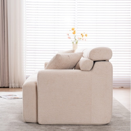 4-seater Combined Sofa, Wood Grain Chenille Fabric, Full Sponge Compression - FAIFCO