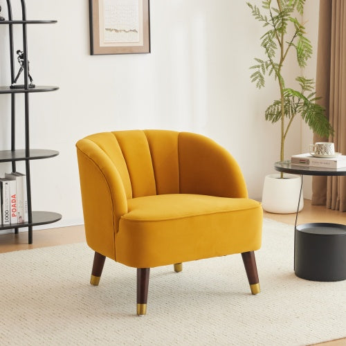 FAIF™ Velvet Barrel Accent Chair – Upholstered Mid-Century Modern Chair with Rubberwood Legs - FAIFCO