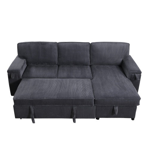 U STYLE Upholstery Sleeper GREY Sectional Sofa With Storage Space - FAIFCO