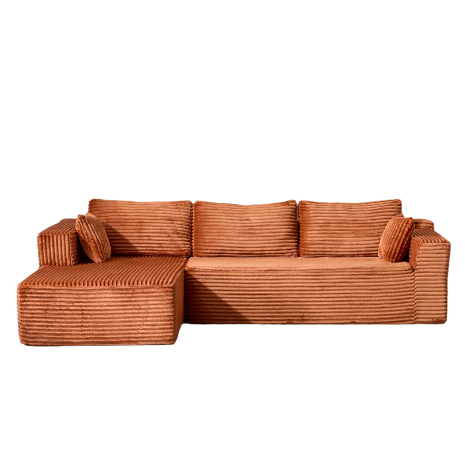 Brown Corduroy Modular Sectional – Deep Seat L-Shaped Sleeper with Chaise - FAIFCO