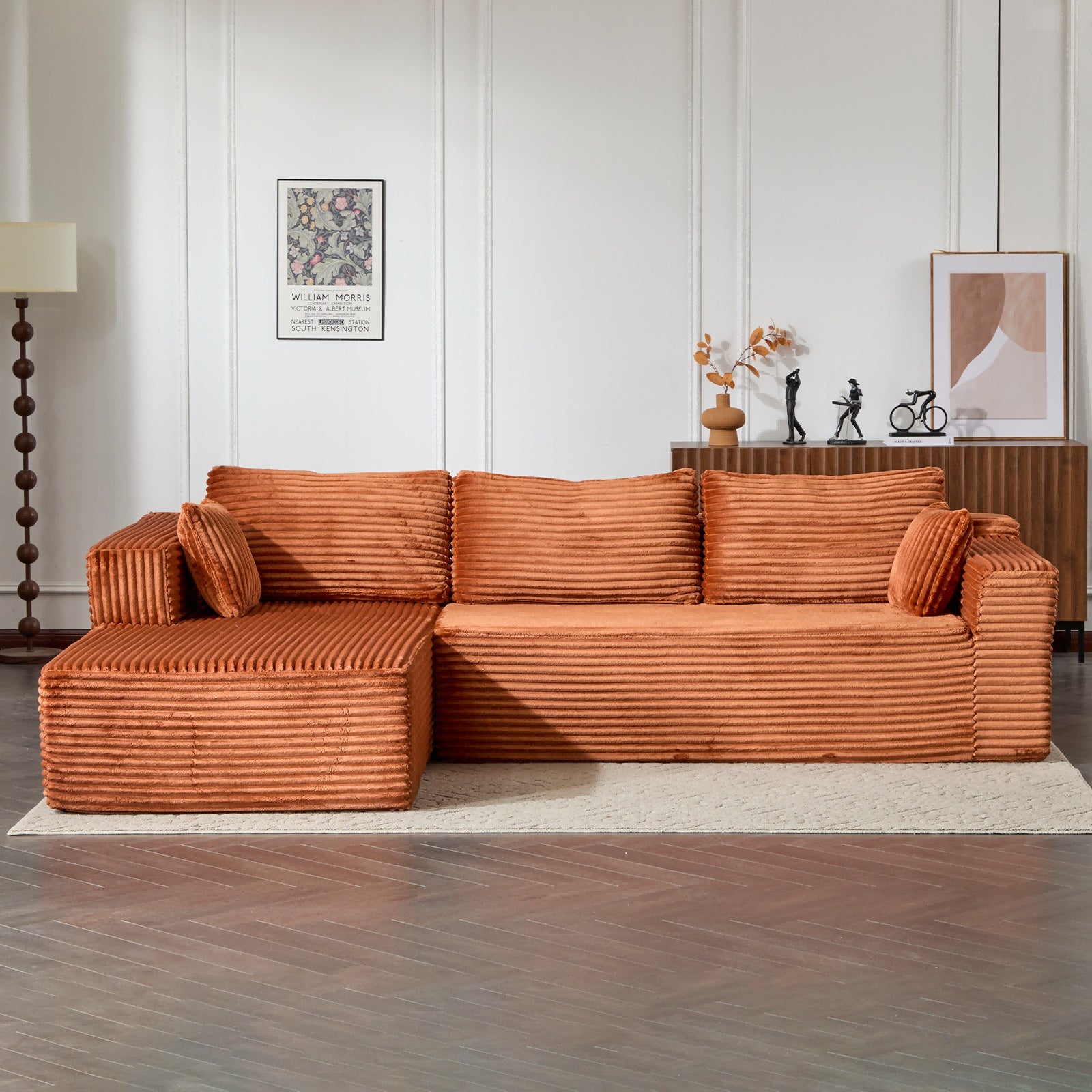 Brown Corduroy Modular Sectional – Deep Seat L-Shaped Sleeper with Chaise - FAIFCO