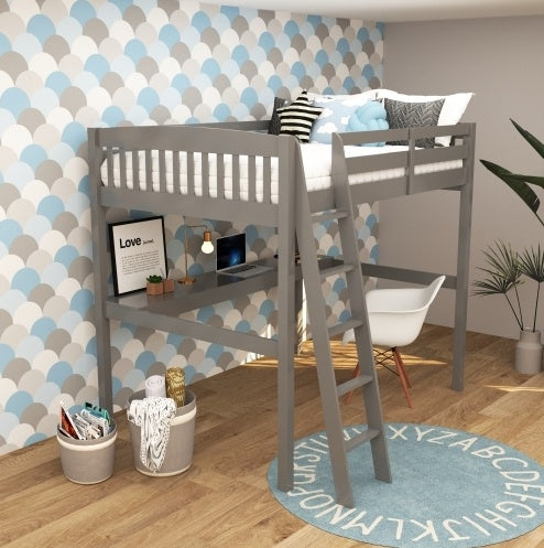 Everest Grey Full Loft Bed with Desk & Storage - FAIFCO