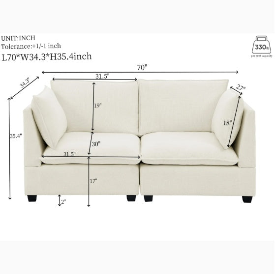 Plush Chenille Sofa Set – 3-Seater & Loveseat in Beige White - FAIFCO