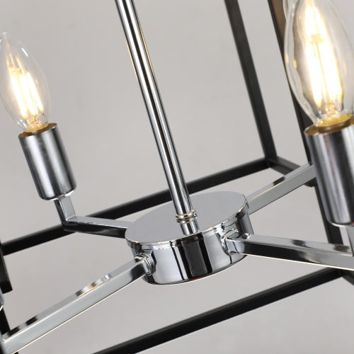 8-Lantern Tiered Ceiling Chandelier – Black & Gold