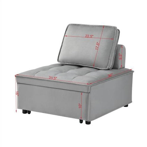Convertible Sleeping Sofa Bed, Modern Velvet Fabric Single Seater Sofa, Sleeping Sofabed With 1 Back Pillow And Removable Back, Single Comfortable Recliner Sofabed For Office, Living Room Apartment - FAIFCO