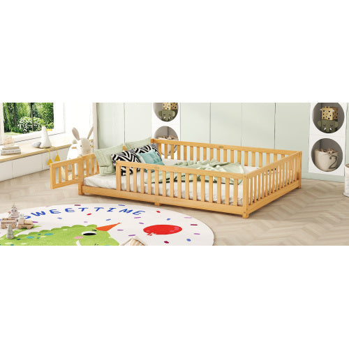Queen Size Kids Floor Bed with Rails & Door Natural - FAIFCO