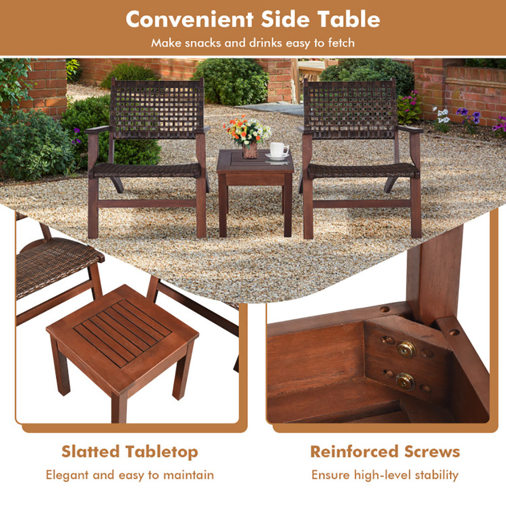 3 Pieces Outdoor Wooden Patio Rattan Furniture Set - FAIFCO