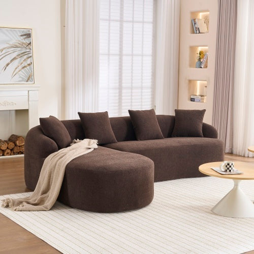 Brown Chenille L-Shaped Sectional – High-Density Sponge Modular Sofa - FAIFCO