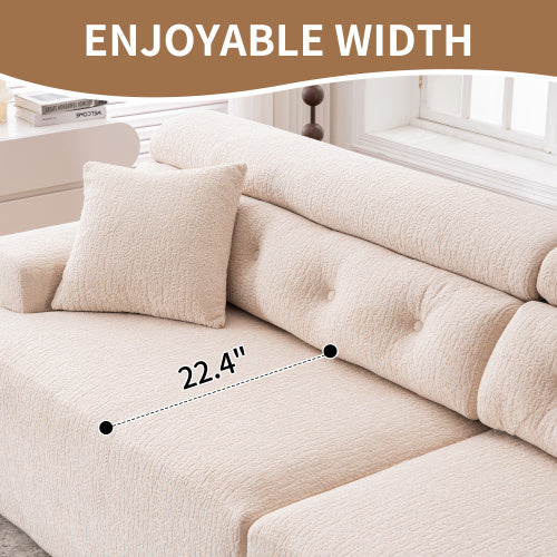 4-seater Combined Sofa, Wood Grain Chenille Fabric, Full Sponge Compression - FAIFCO
