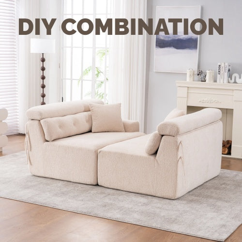 4-seater Combined Sofa, Wood Grain Chenille Fabric, Full Sponge Compression - FAIFCO