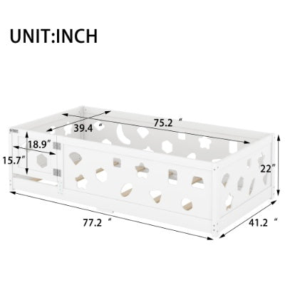 Toddler & Kids Floor Bed with Guardrails – Twin Size, White - FAIFCO