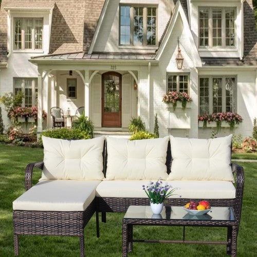 3-Piece Outdoor Wicker Sectional Set with Cushions - FAIFCO
