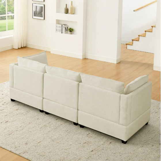 Plush Chenille Sofa Set – 3-Seater & Loveseat in Beige White - FAIFCO