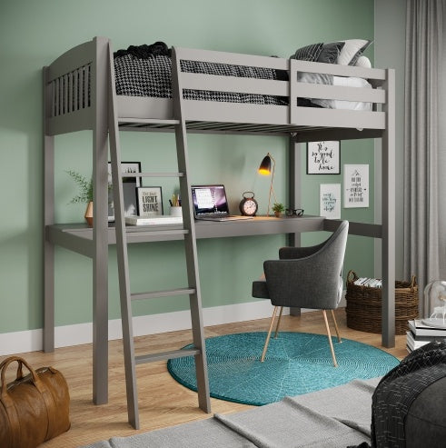 Everest Grey Full Loft Bed with Desk & Storage - FAIFCO