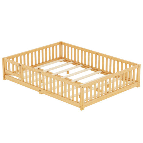 Queen Size Kids Floor Bed with Rails & Door Natural - FAIFCO