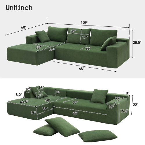 Modular Sofa Set Green Chenille, No Assembly - FAIFCO