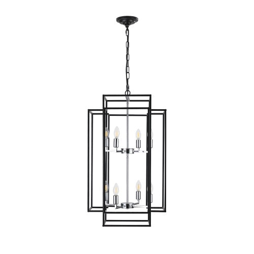 8-Lantern Tiered Ceiling Chandelier – Black & Gold