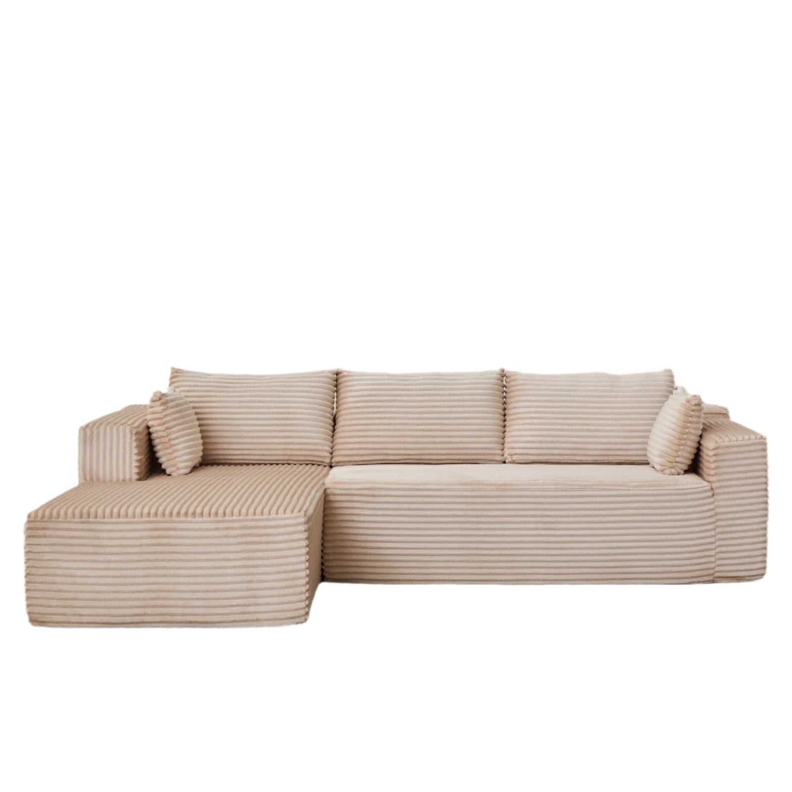 Corduroy L-Shaped Sleeper Sofa – Convertible Floor Futon with Back Pillows - FAIFCO