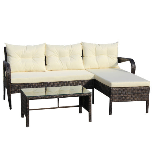 3-Piece Outdoor Wicker Sectional Set with Cushions - FAIFCO
