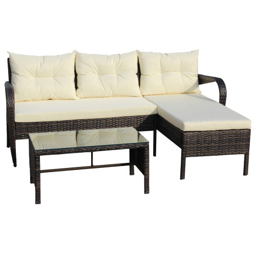3-Piece Outdoor Wicker Sectional Set with Cushions - FAIFCO