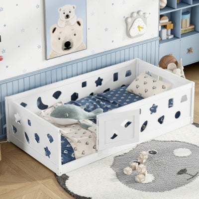 Toddler & Kids Floor Bed with Guardrails – Twin Size, White - FAIFCO