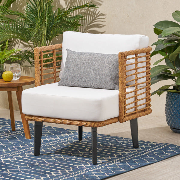 Wicker Accent Lounge Chair with Acacia Wood Legs - FAIFCO
