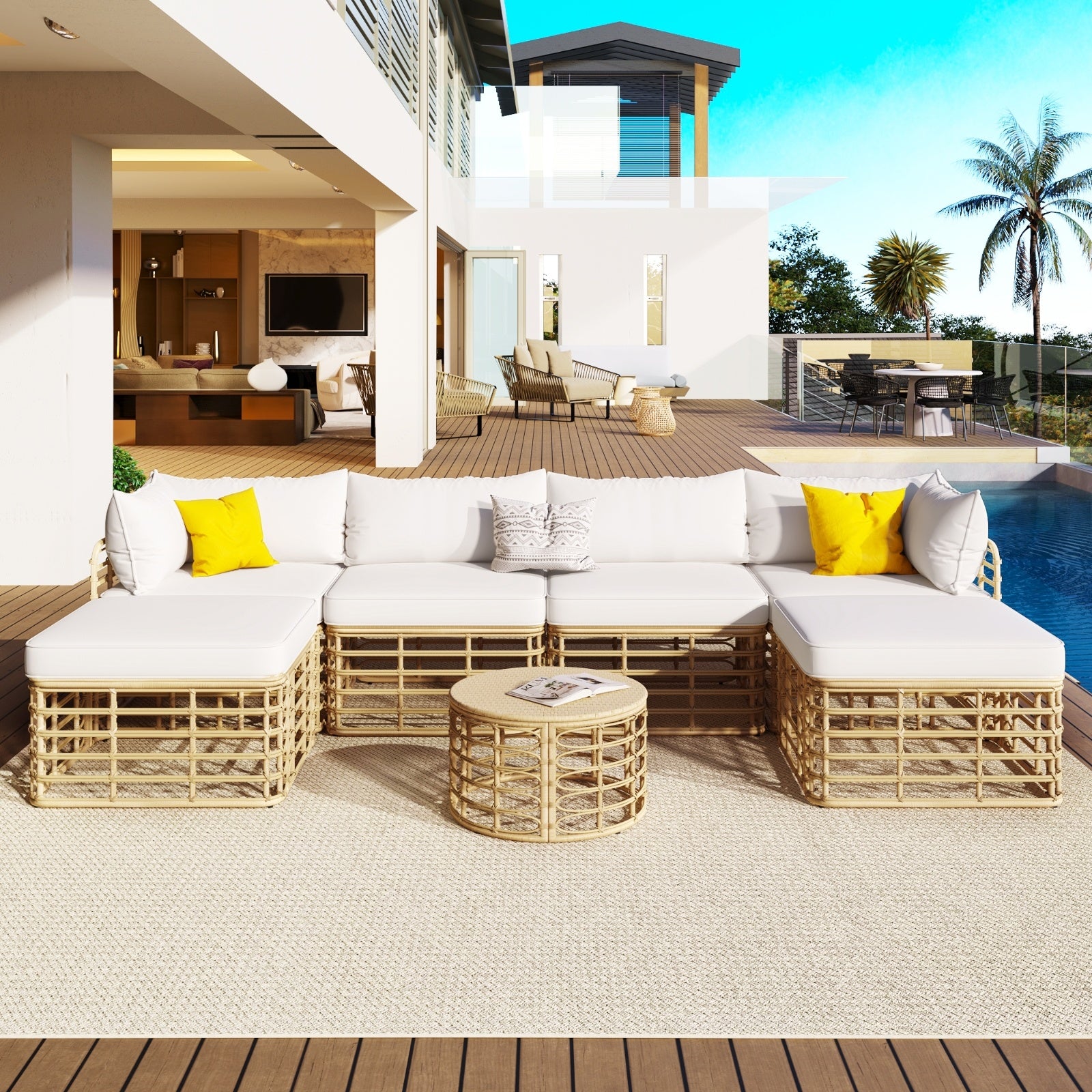 6-Piece Modular Wicker Patio Set with Cushions - FAIFCO