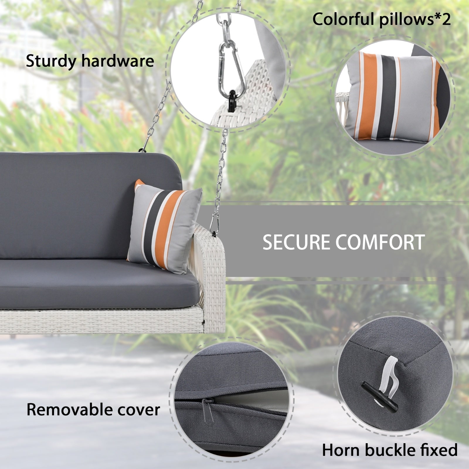 2-Seater Wicker Porch Swing with Hanging Chains - FAIFCO