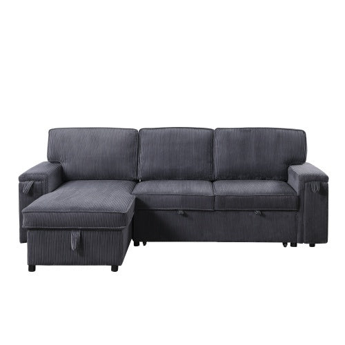 U STYLE Upholstery Sleeper GREY Sectional Sofa With Storage Space - FAIFCO