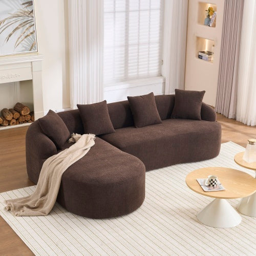 Brown Chenille L-Shaped Sectional – High-Density Sponge Modular Sofa