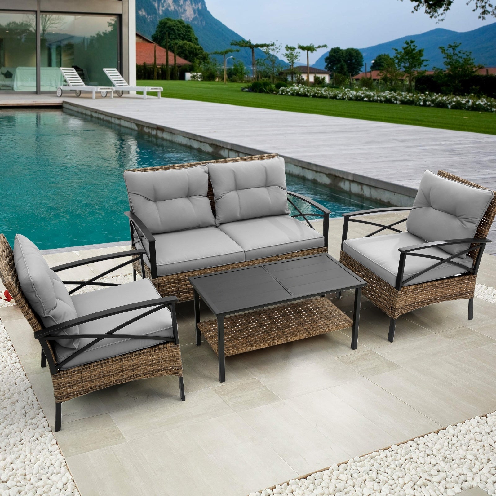Patio 4Piece Sectional Sofa Set Outdoor Garden Furniture